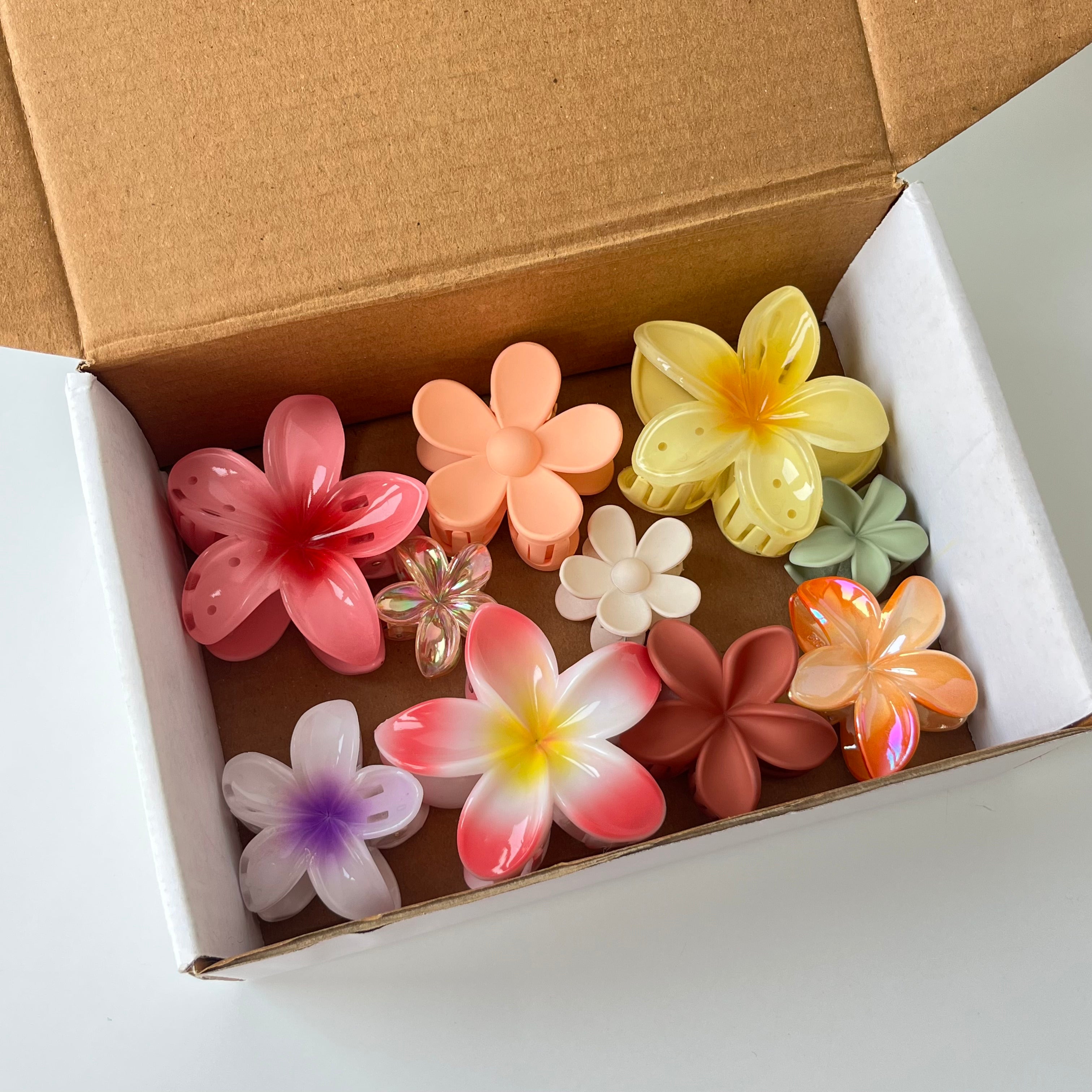 Peach Garden – Glossy Flower Hair Clip Combo (Set of 10)